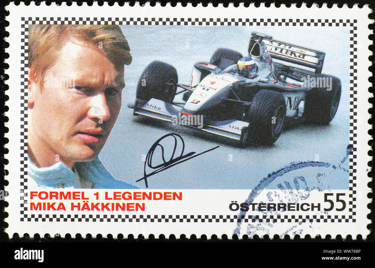 Pilote de course Mika Hakkinen sur timbre-poste Banque D'Images