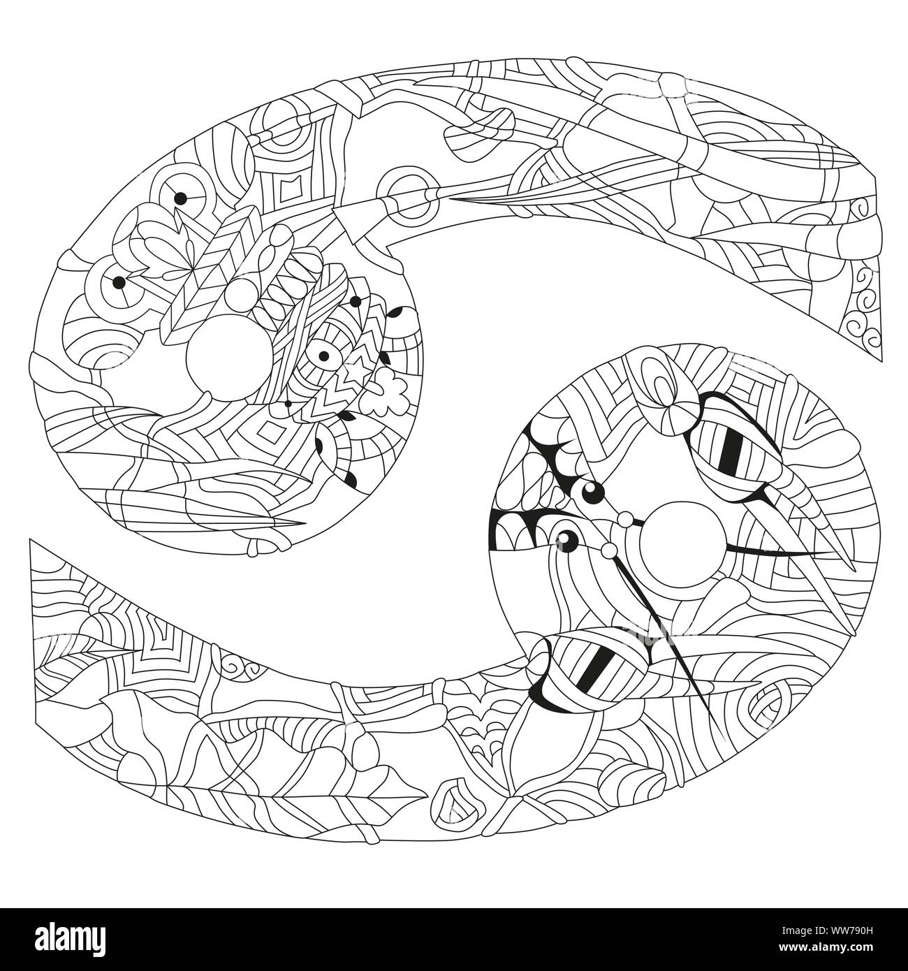 Signe du Zodiaque astrologie CANCER, concept design Tattoo Art Illustration de Vecteur