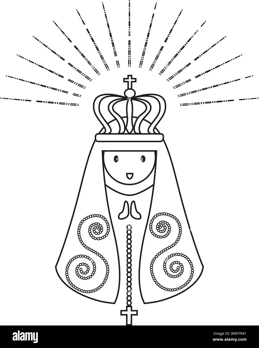 Notre Dame d'Aparecida est Nossa Senhora Aparecida Patronne du Brésil. Sainte Vierge Marie line art vecteur. Illustration de Vecteur