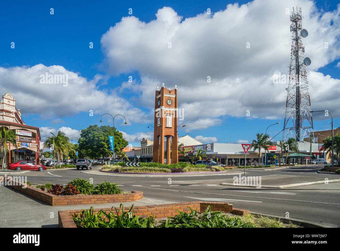 L'horloge sur le rond-point de la rue Prince de la région des rivières du Nord Ville de Grafton, New South Wales, Australie Banque D'Images