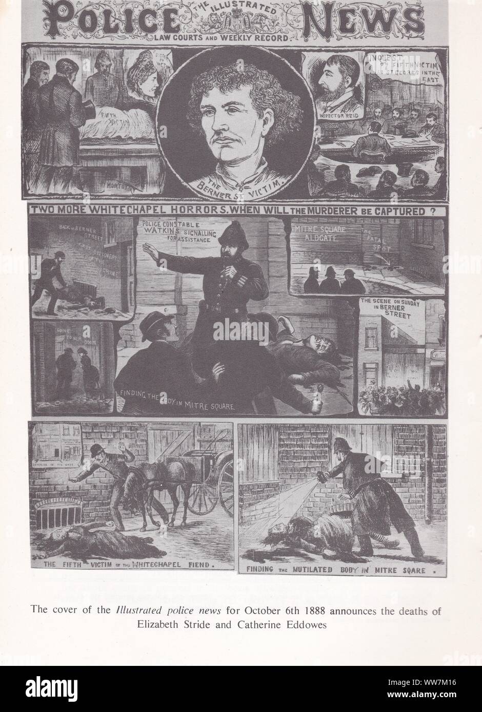 Livre / plaque d'imprimer à partir de 'Jack the Ripper ou les mystères de l'Est" par Alexandre Kelly. Couverture de l'illustré, le 6 octobre 1888 Nouvelles de la police. Banque D'Images