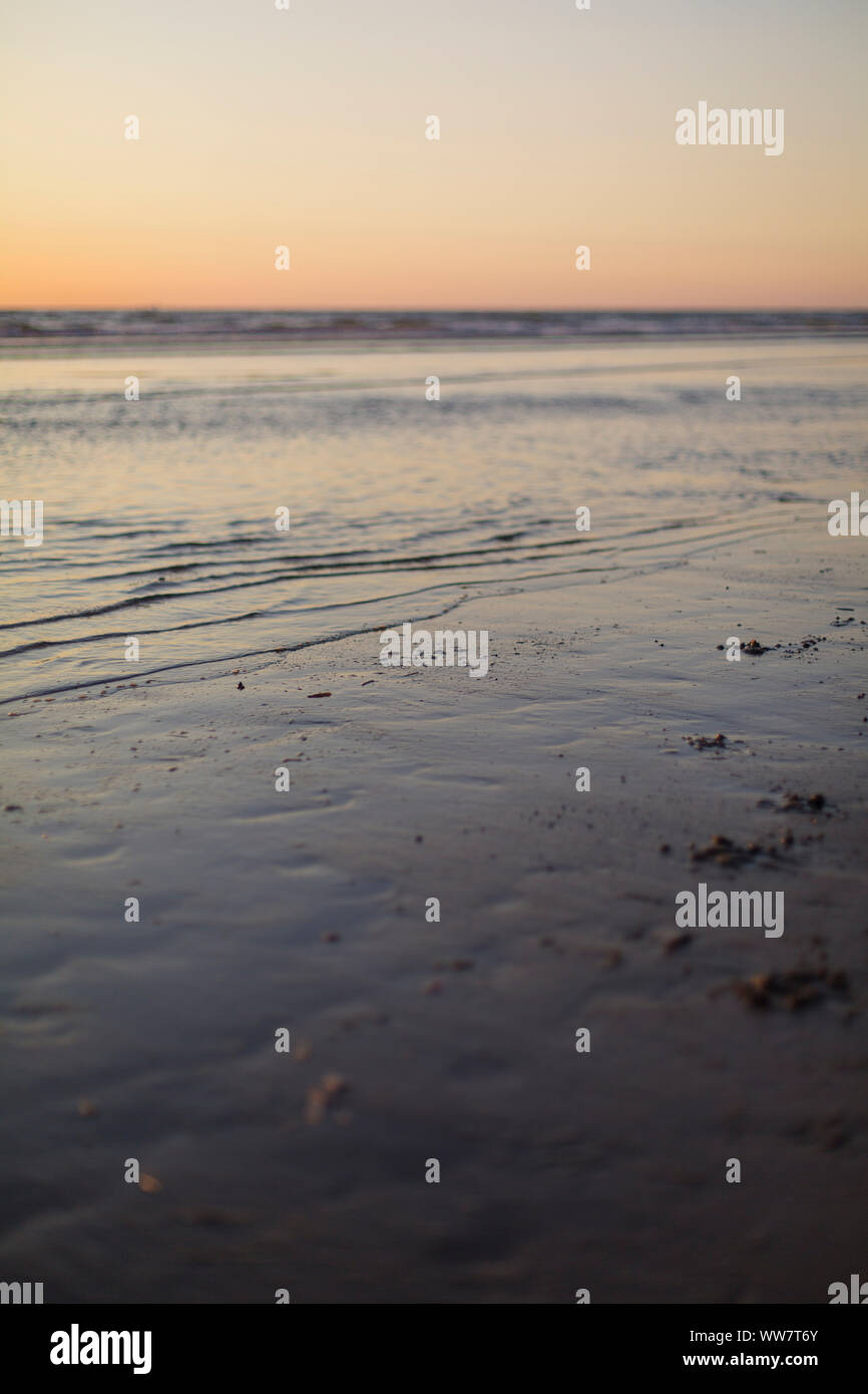 Vue sur la plage et la mer du Nord à Zandvoort en la lumière du soir, Pays-Bas Banque D'Images