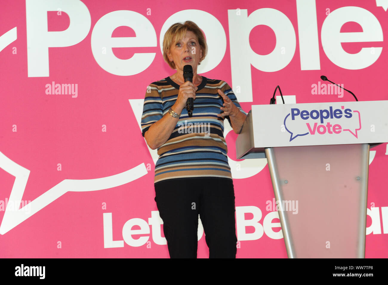 L'Arène au néon, Newport, Pays de Galles, le 13 septembre 2019 Anna Soubry MP Changement France pendant le rallye du Pays de Galles pour l'Europe le vendredi 13 septembre 2019. (Crédit : Jeff Thomas | MI News) Credit : MI News & Sport /Alamy Live News Banque D'Images