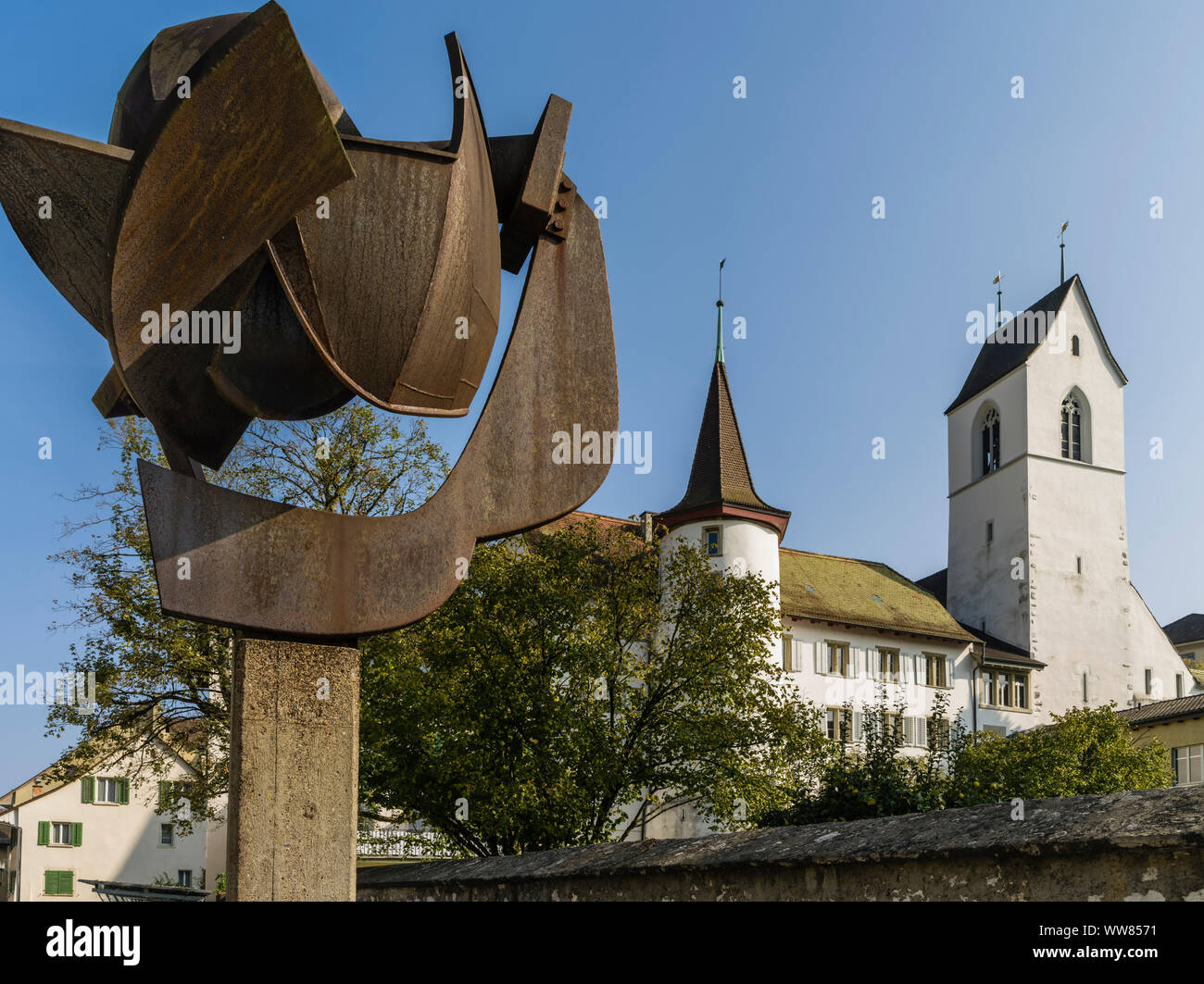 Vieille ville de Brugg dans le canton d'Argovie, église paroissiale réformée Banque D'Images
