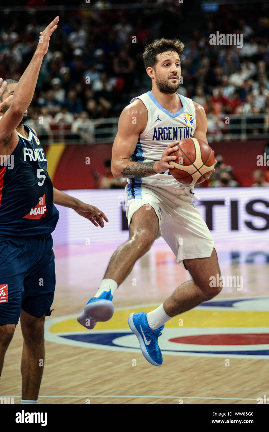 Nicolás Laprovittola (Argentine) par rapport à la France. Coupe du Monde de Basket-ball de la FIBA, Chine 2019, demi-finale Banque D'Images