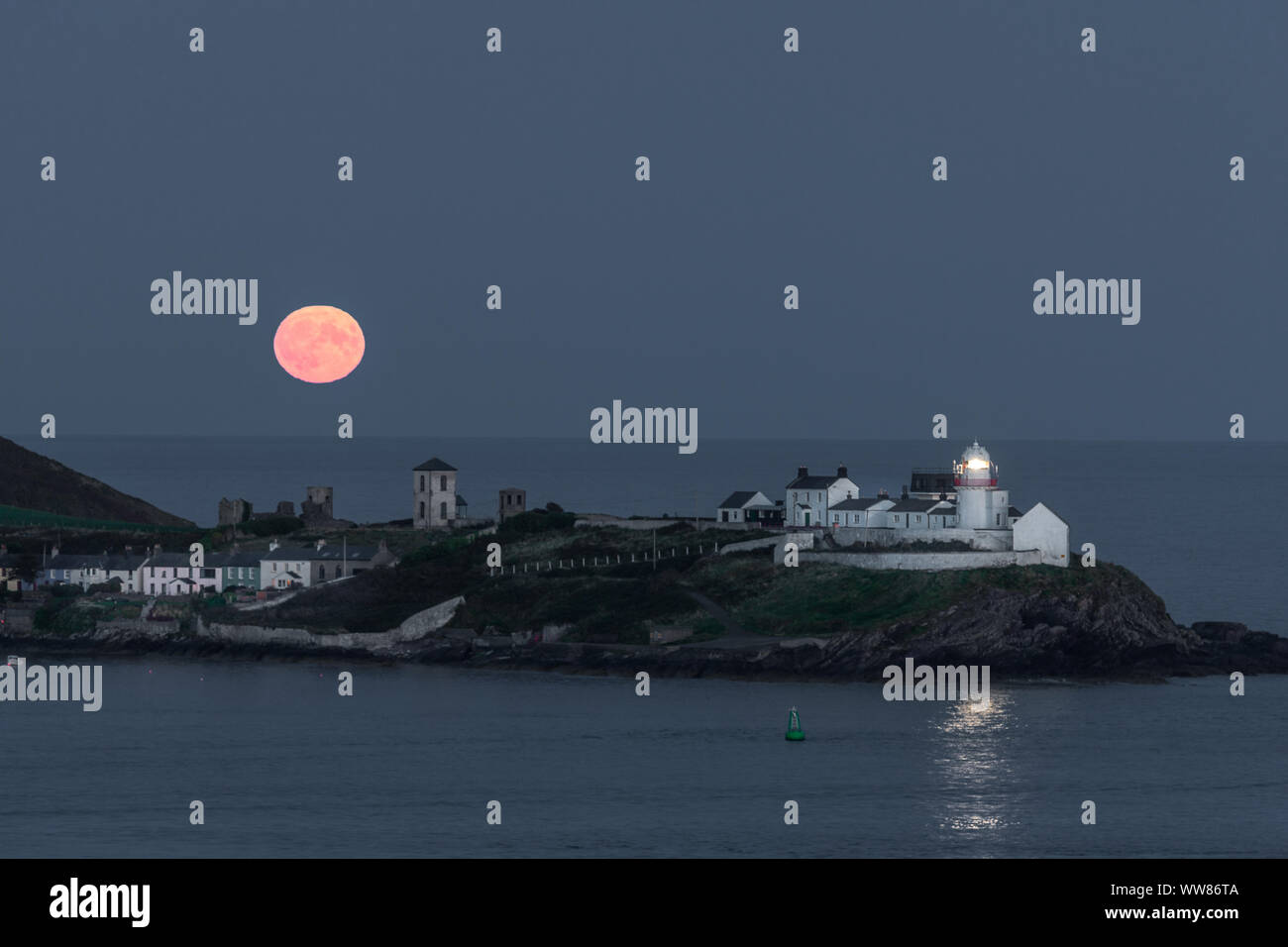 Athelstan, Cork, Irlande. 13 Septembre, 2019. Une récolte complète faisant son apparition annuelle qui s'élève au-dessus de la Roches Point Lighthouse dans le comté de Cork, Irlande. - Crédit ; David Creedon / Alamy Live News Banque D'Images