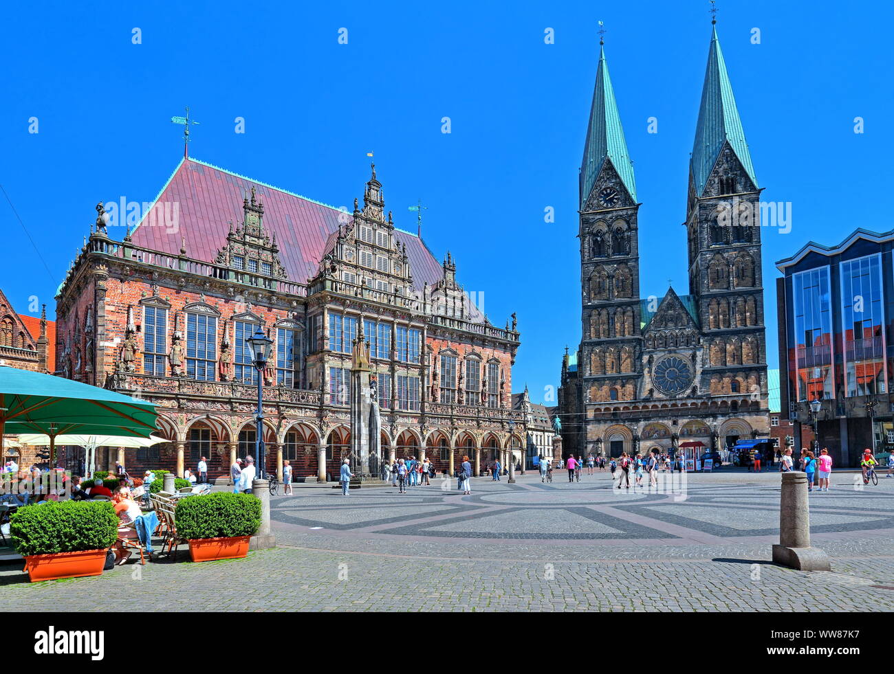 Place du marché avec l'hôtel de ville et la cathédrale Saint Pierre, Bremen, Brême, Allemagne du Nord, de l'état Allemagne Banque D'Images