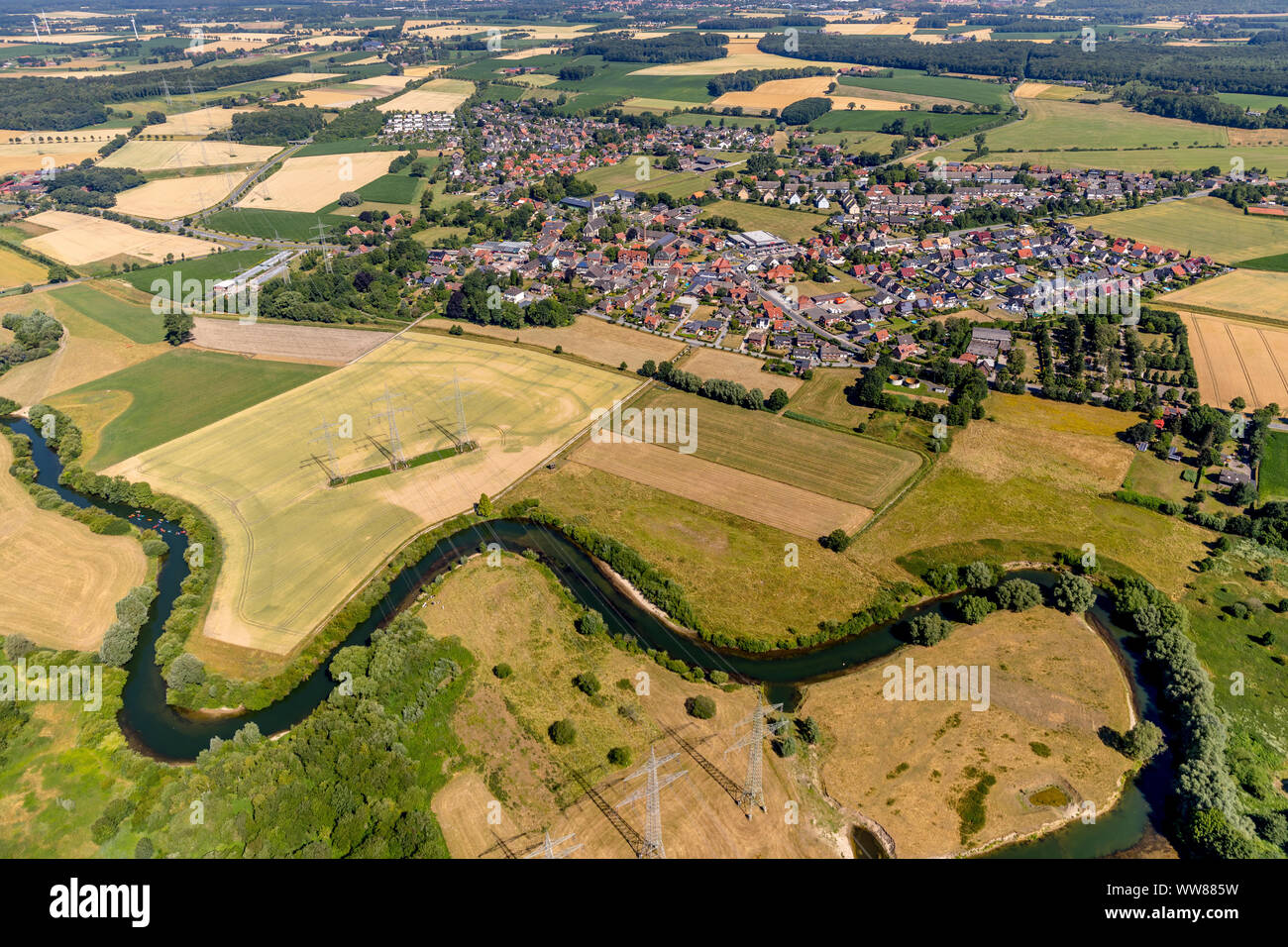 Lippe meadows entre Dolberg et Hamm-Uentrop, rivière Lippe, réserve naturelle, Ostdolberg, Ahlen, Ruhr, Rhénanie du Nord-Westphalie, Allemagne Banque D'Images
