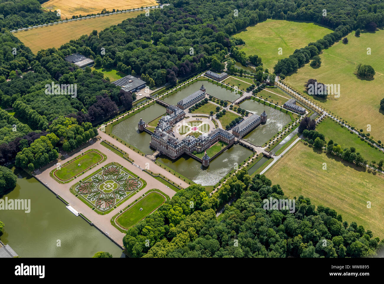 Vue aérienne, château baroque en MÃ¼nsterland Nordkirchen, jardin baroque, GrÃ 2004-2005 ETP, Nordkirchen, Ruhr, Rhénanie du Nord-Westphalie, Allemagne Banque D'Images