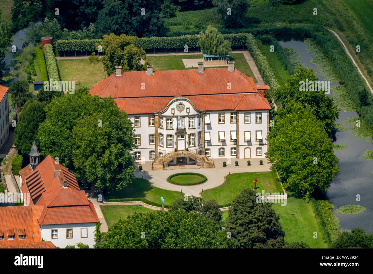 Vue aérienne, château, Château Harkotten Harkotten Ketteler, Kristianengraben, de Warendorf, paderborn, MÃ¼nsterland, Nordrhein-Westfalen, Germany, Europe Banque D'Images