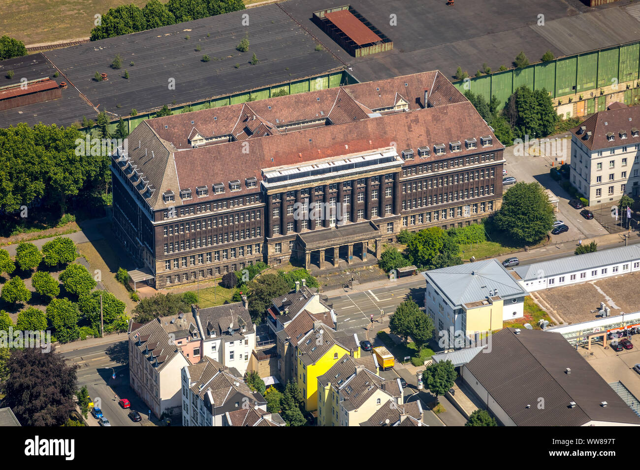 Vue aérienne, ex-usine de Hoesch sur le Rheinische Straße, l'ancien bureau d'approvisionnement Dortmund, Dortmund, Ruhr, Rhénanie du Nord-Westphalie, Allemagne Banque D'Images