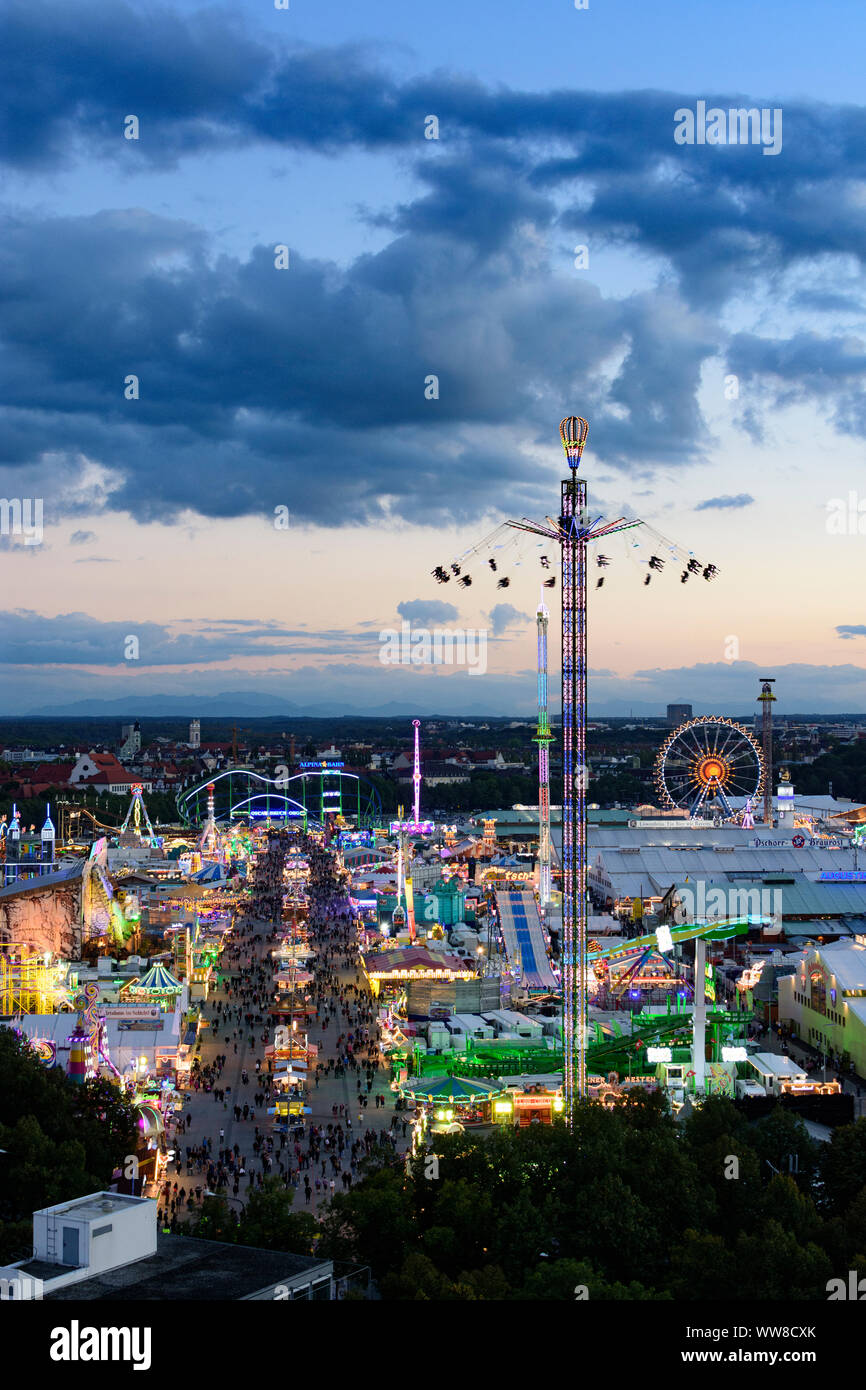 MÃ¼Nchen, Munich, Oktoberfest, la fête de la bière, vue, tente à bière, manèges, montagnes russes, grande roue, manège Salvatore Adamo, Haute-Bavière, Bavière, Allemagne Banque D'Images