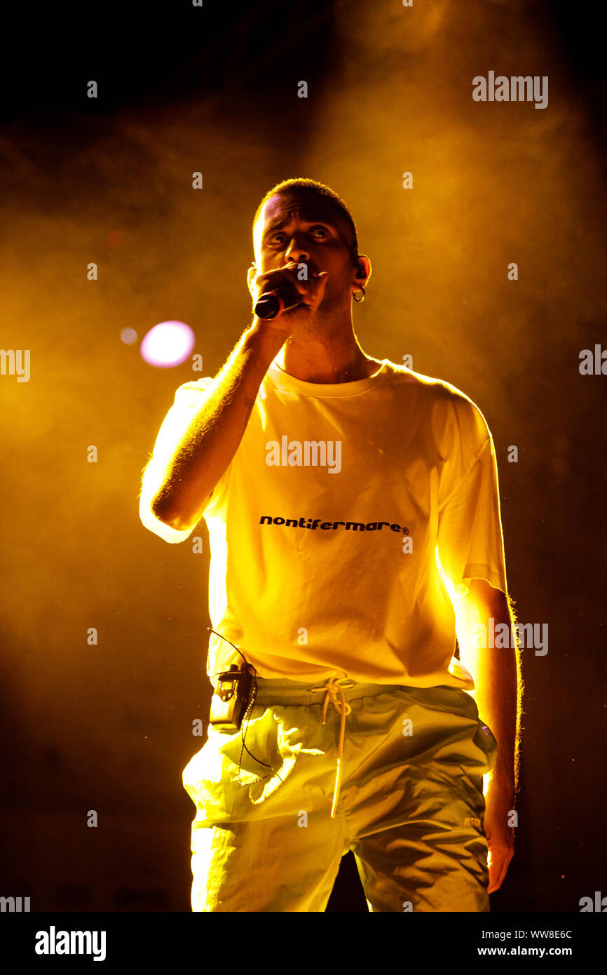 Bologne, Italie. 13 Septembre, 2019. Chanteur et auteur-compositeur italien Mahmood il se produit le 13 septembre 2019 à Bologne, en Italie. Credit : Massimiliano Donati/Alamy Live News Banque D'Images