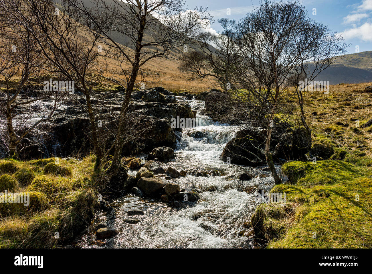 La rivière Clachaig dans Glen Clachaig, Isle of Mull, Scotland, UK Banque D'Images