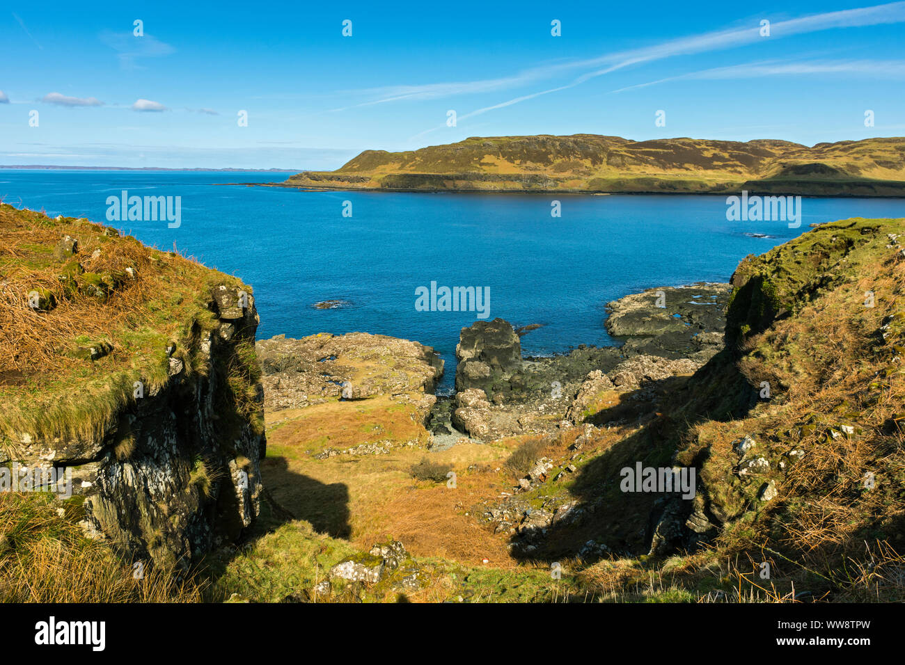 Paysage côtier à Calgary Bay, Isle of Mull, Scotland, UK Banque D'Images