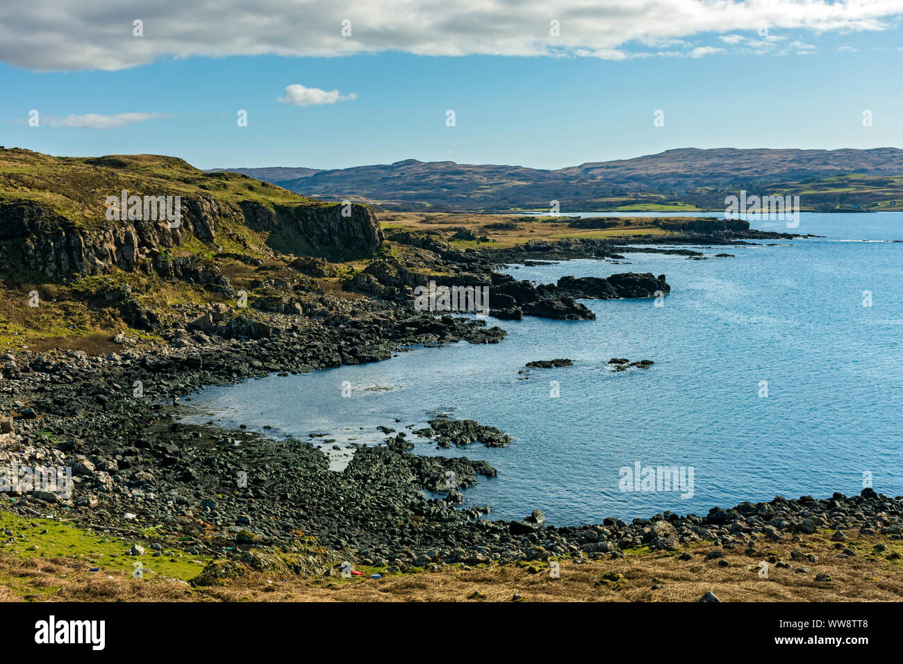 La côte sud de Dùn Bàn, Quinish Point, Isle of Mull, Scotland, UK. Banque D'Images