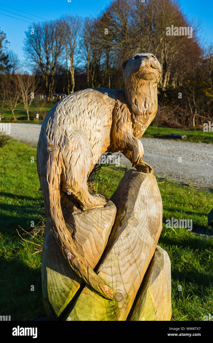 La sculpture sur bois d'une loutre sur le site du camp de Tobermory, Isle  of Mull, Scotland, UK Photo Stock - Alamy