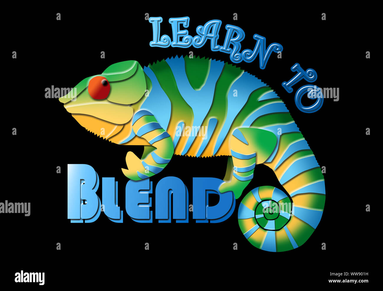 L'art caméléon isolé sur fond noir. Banque D'Images