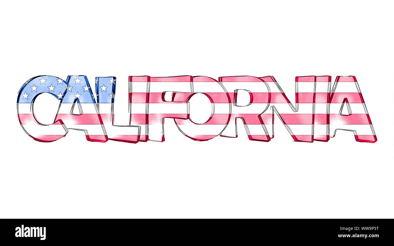 La Californie. Noms d'état États-unis isolé sur fond blanc Banque D'Images