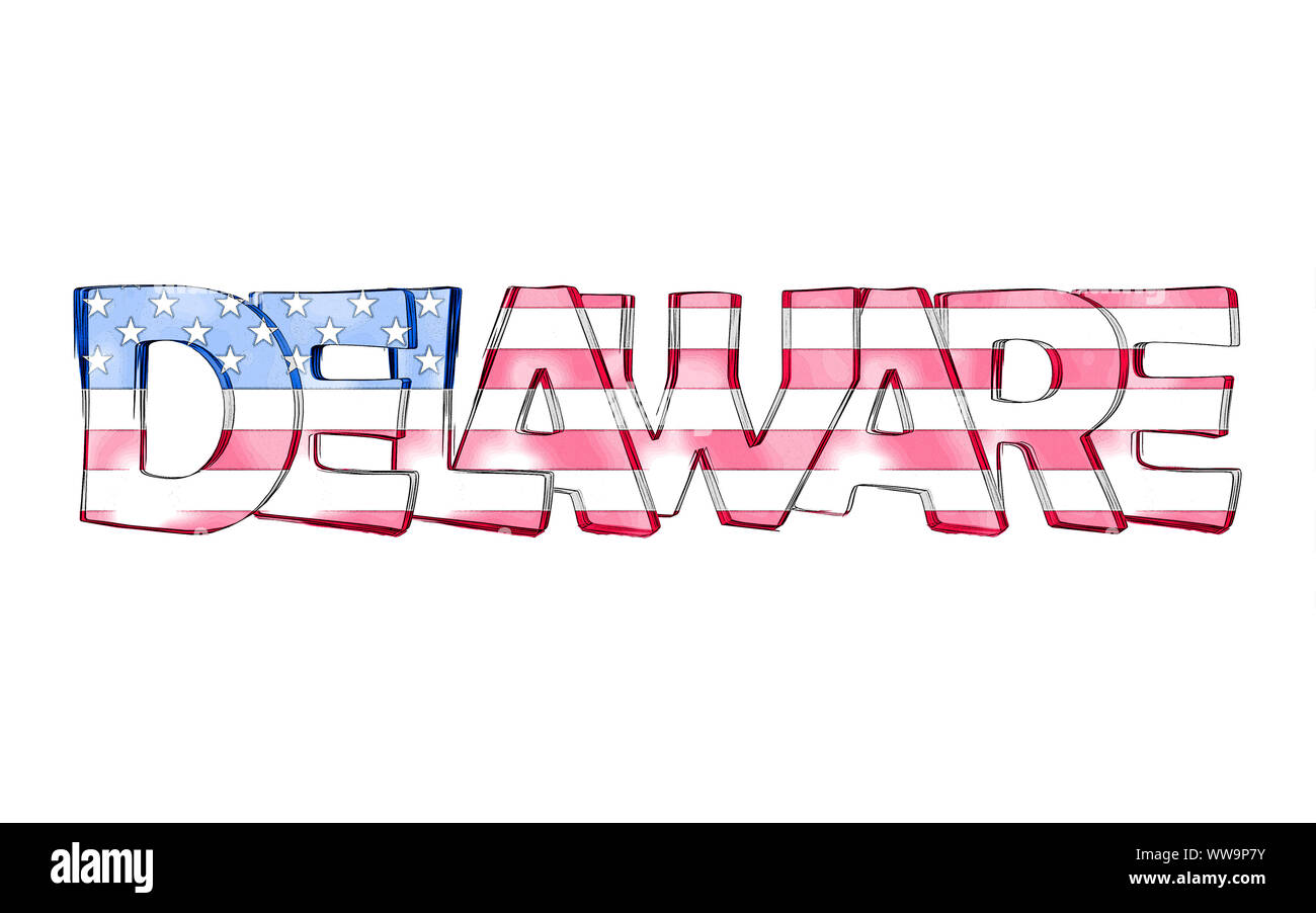 Delaware. Noms d'état États-unis isolé sur fond blanc Banque D'Images
