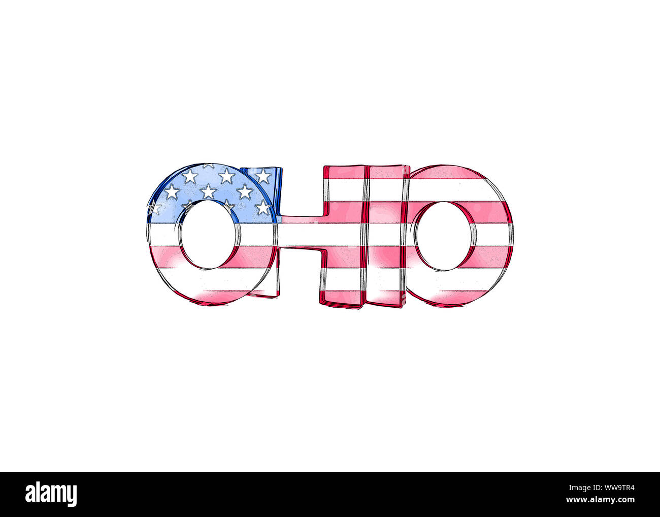 L'Ohio. Noms d'état États-unis isolé sur fond blanc Banque D'Images