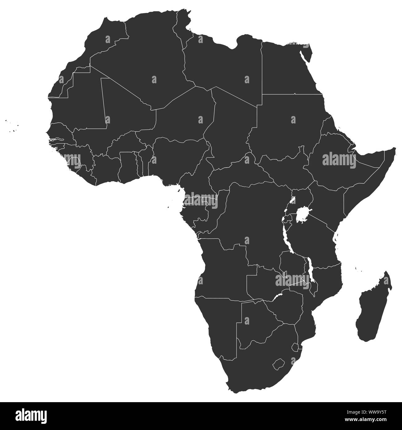 Continent africain moderne avec carte politique du pays noir. Banque D'Images