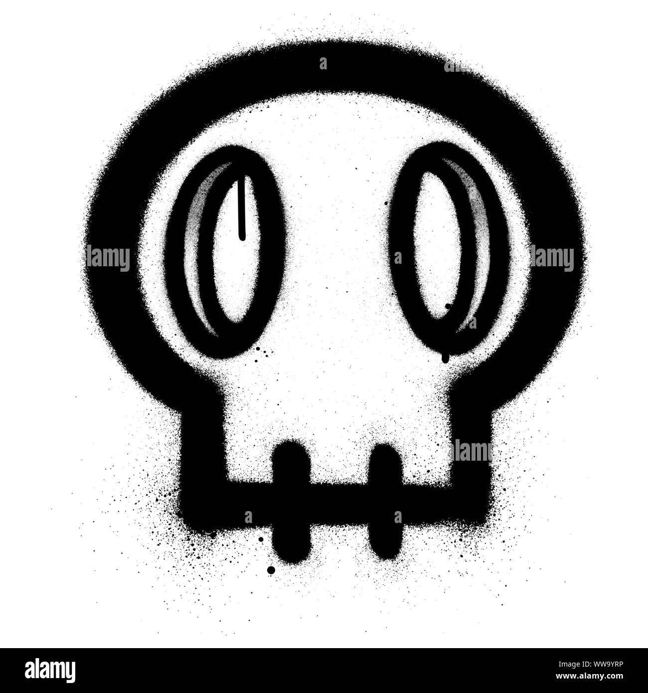Skull graffiti avec yeux creux pulvérisé en noir sur fond blanc Illustration de Vecteur