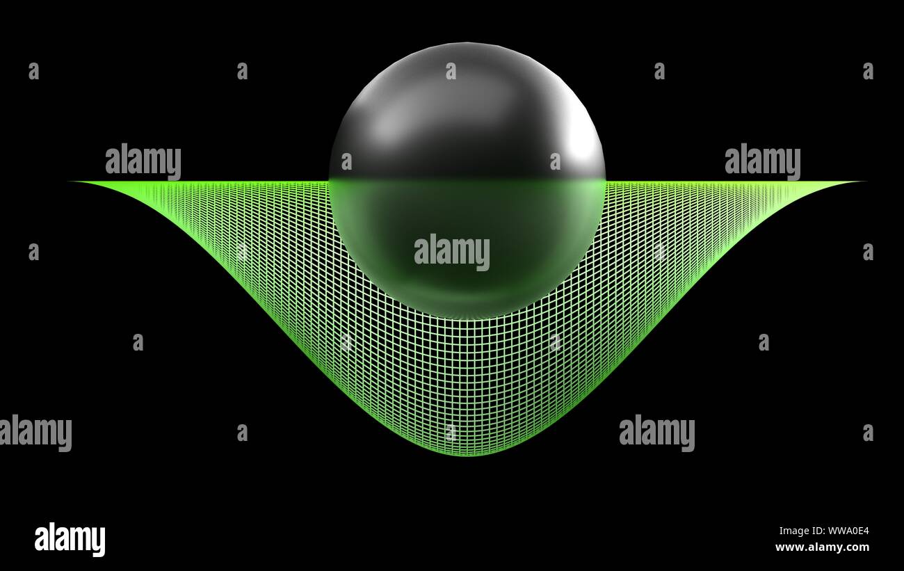 Noir brillant demi-sphère à l'intérieur d'une surface courbe sur fond noir - le rendu 3D illustration Banque D'Images