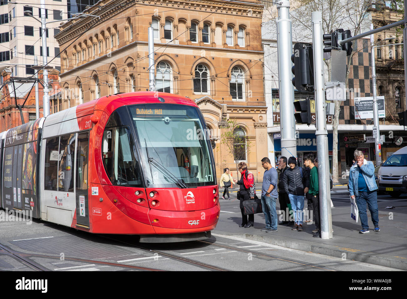 Sydney light rail train dans Chinatown district,Sydney, Australie Banque D'Images