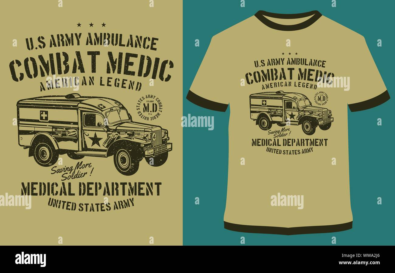 Ambulance de l'armée américaine pour les graphiques vectoriels, autocollant ou l'impression pour le T-shirt et affiches Illustration de Vecteur