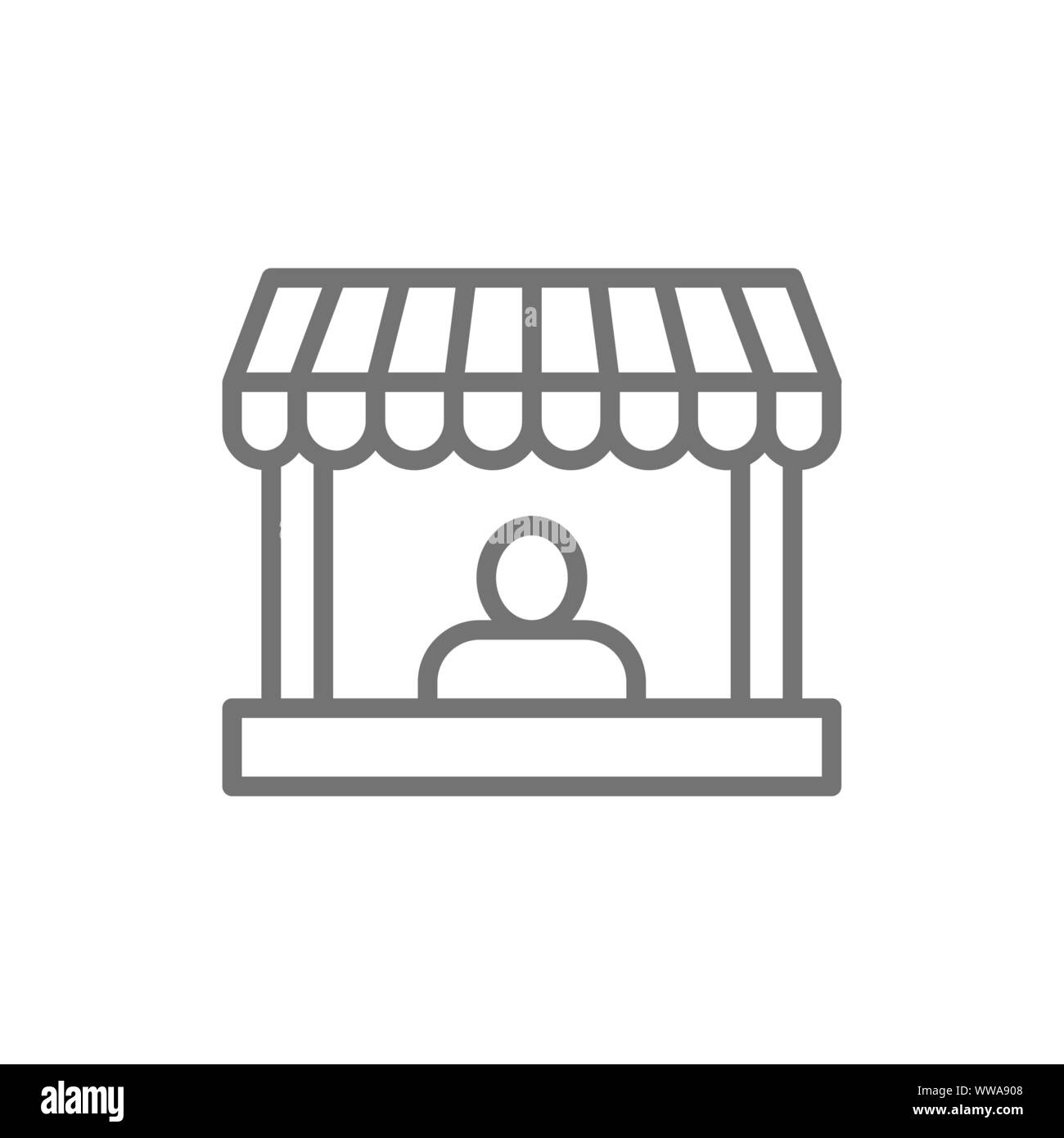 Vendeur derrière le comptoir du magasin icône ligne. Illustration de Vecteur