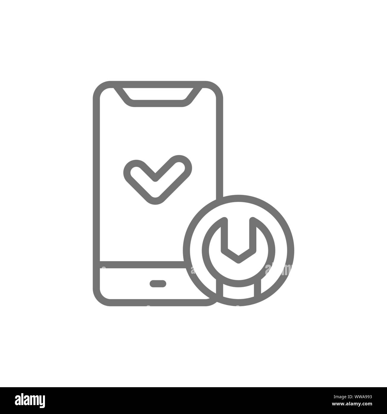 Téléphone avec clé, l'icône de la ligne de réparation smartphone. Illustration de Vecteur