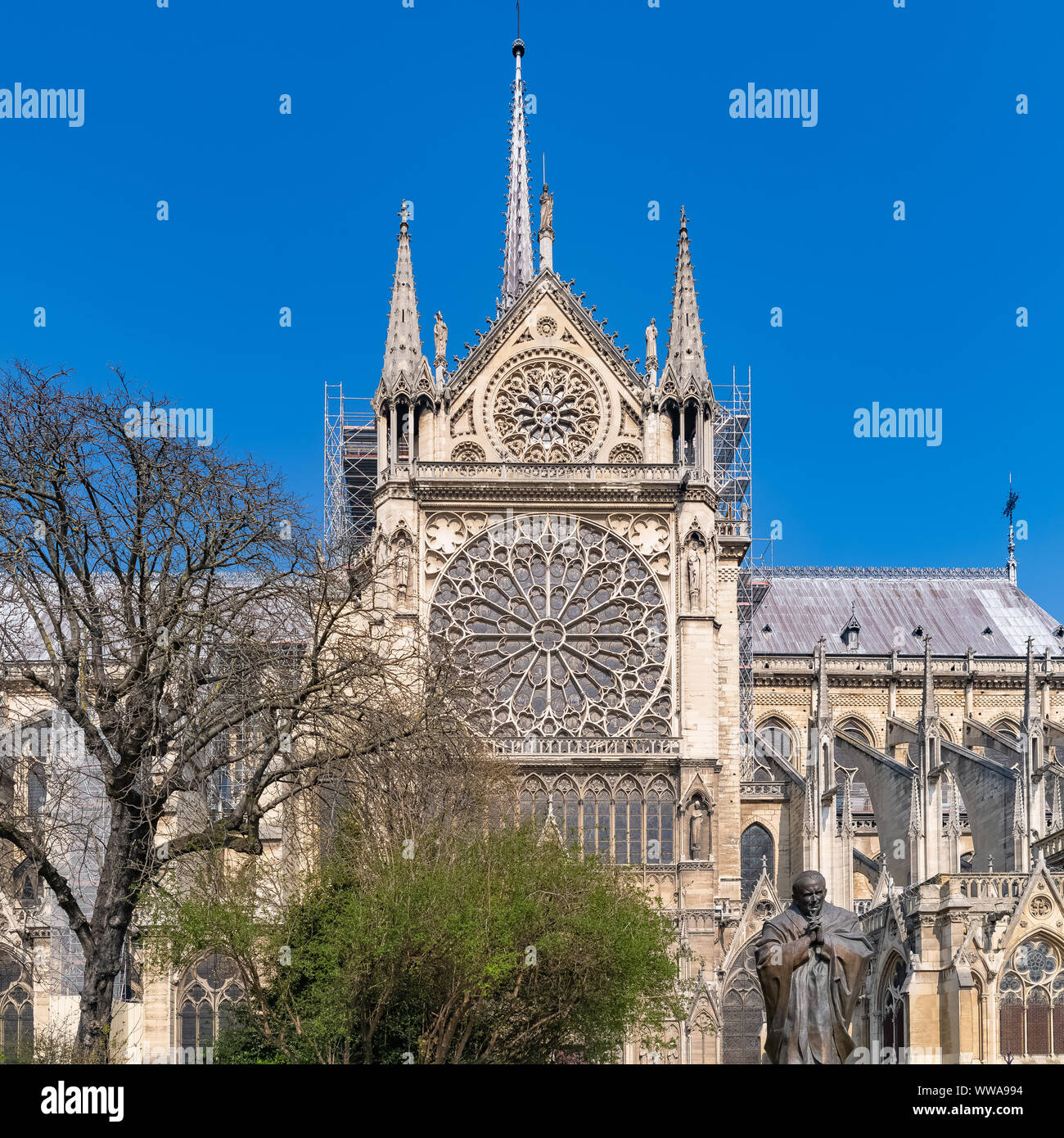 Paris, cathédrale Notre-Dame à l'ile de la cité, la façade ouest Banque D'Images