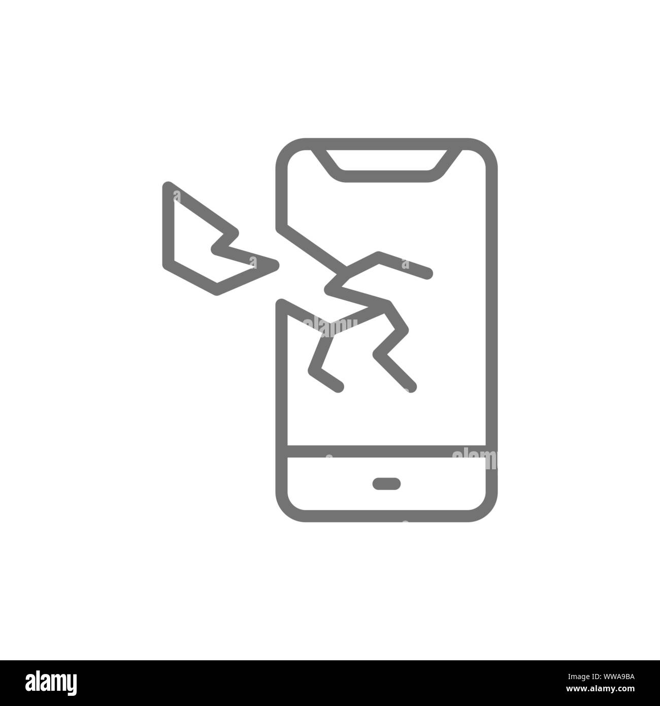 Broken smartphone, vecteur de l'icône de la ligne du téléphone s'est écrasé. Illustration de Vecteur
