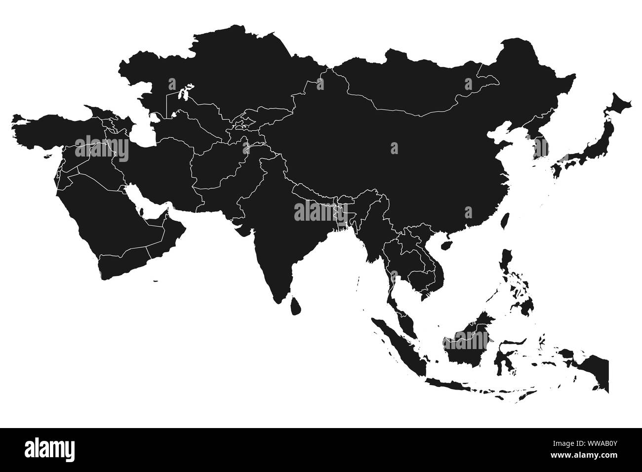 Carte de l'Asie avec contours vector illustration illustration vectorielle sur fond blanc - Asie Banque D'Images