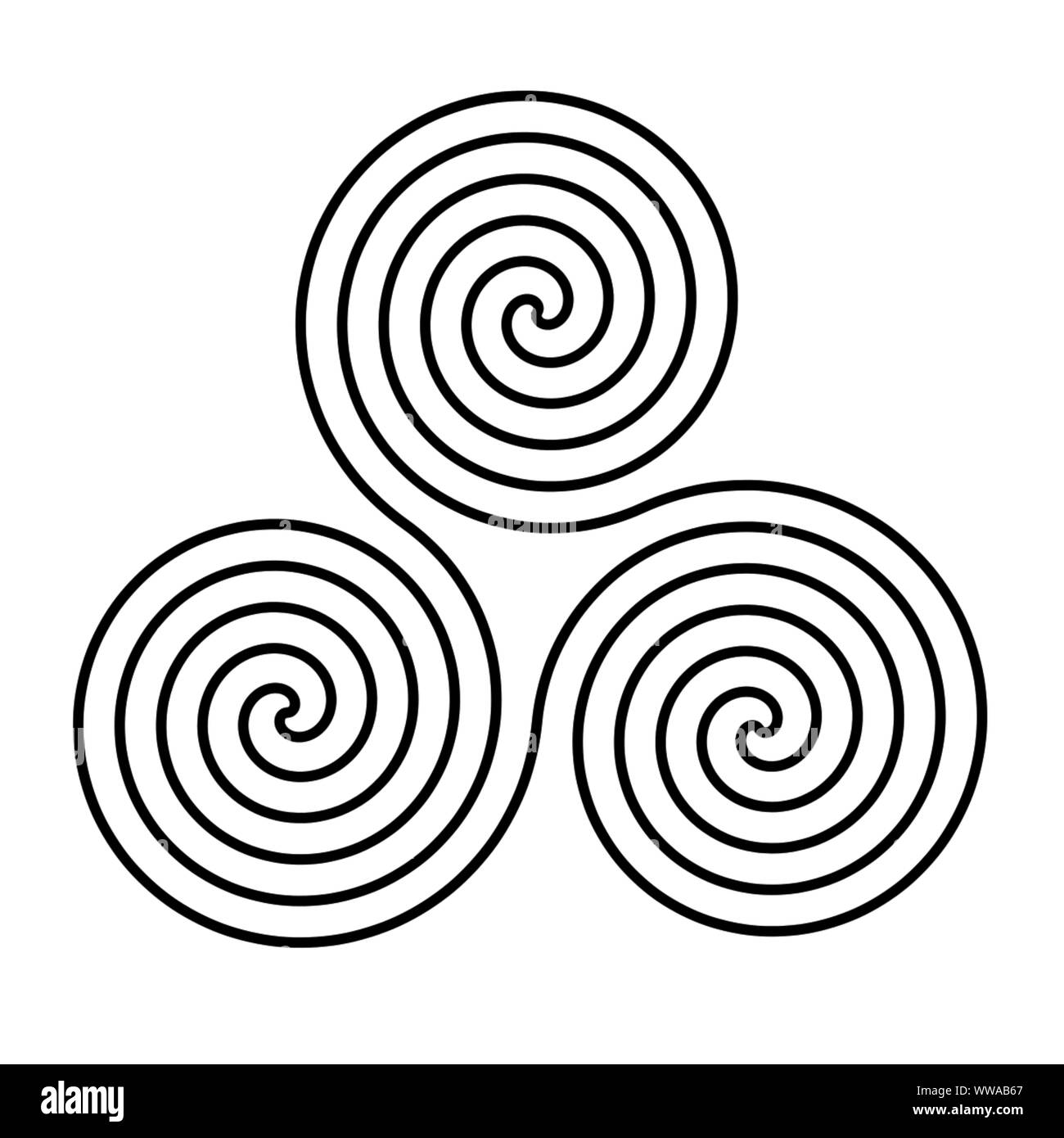 Le Triskèle ancienne mégalithique spirale triple symbole noir Banque D'Images