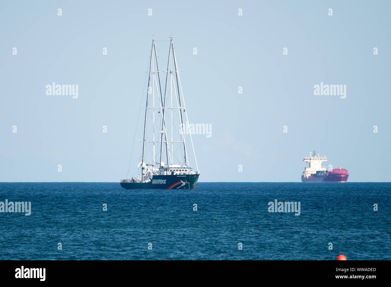 Rainbow Warrior au travers de moteur yacht à détenu et exploité par Greenpeace à Gdansk, Pologne. 11 septembre 2019 © Wojciech Strozyk Banque D'Images