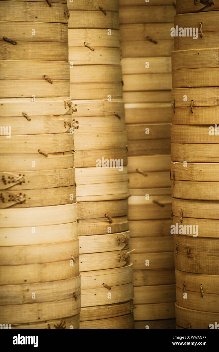 Dims bamboo steamers Banque D'Images