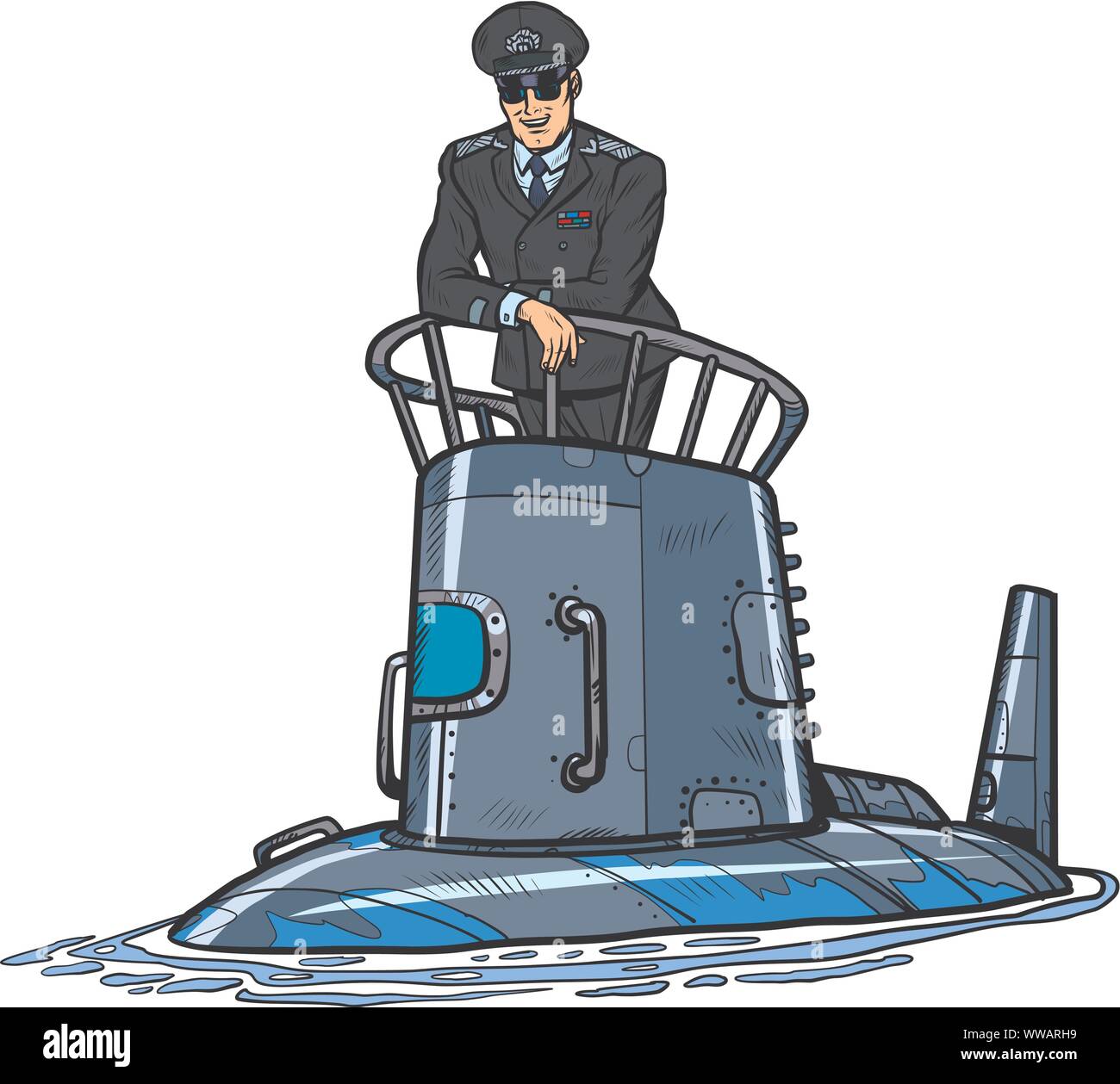 Le capitaine d'un sous-marin. Des navires de la marine de l'armée. Retro pop art dessin illustration vectorielle Illustration de Vecteur