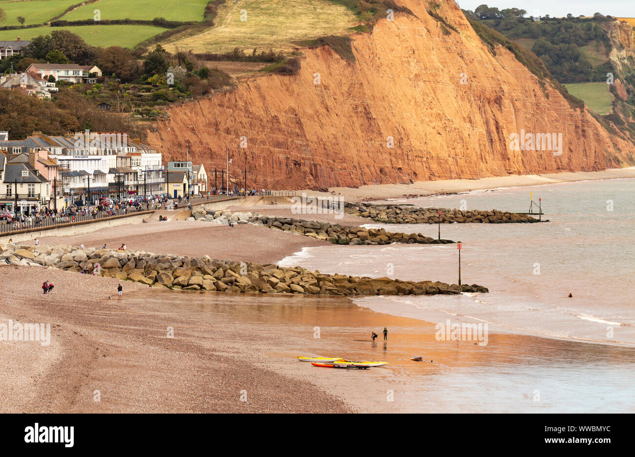 Vue sur la plage de Sidmouth à Salcombe Hill, Devon, UK Banque D'Images