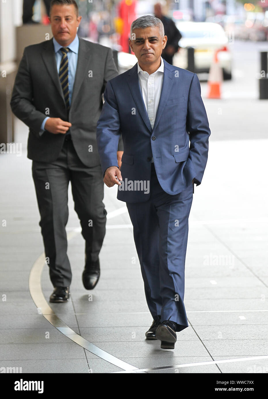 Londres, Royaume-Uni, 15 septembre 2019. Sadiq Khan maire de Londres vu aux studios de la BBC à Londres crédit: Banque D'Images