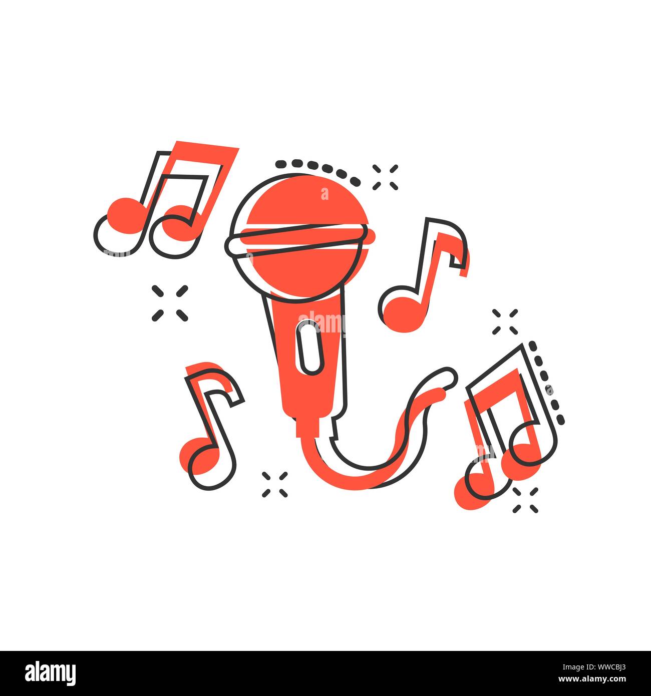 Icône de la musique de karaoké dans le style comique. Discours Microphone cartoon vector illustration sur fond blanc isolé. L'équipement audio splash concept d'entreprise Illustration de Vecteur