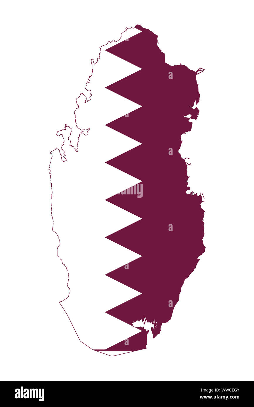Cartes du Qatar avec drapeau national isolé sur fond blanc - moyen orient pays arabe. Banque D'Images