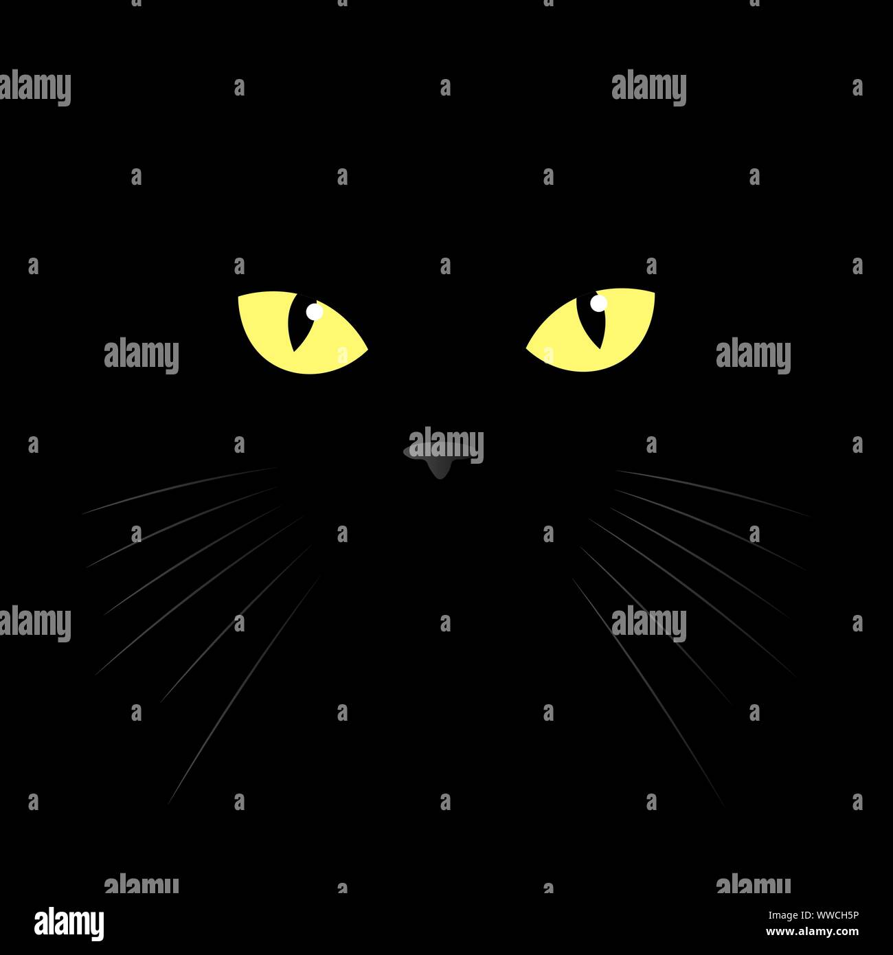 De l'œil de chat un chat noir. Vector illustration. Yeux d'un chat jaune dans le noir. Illustration de Vecteur