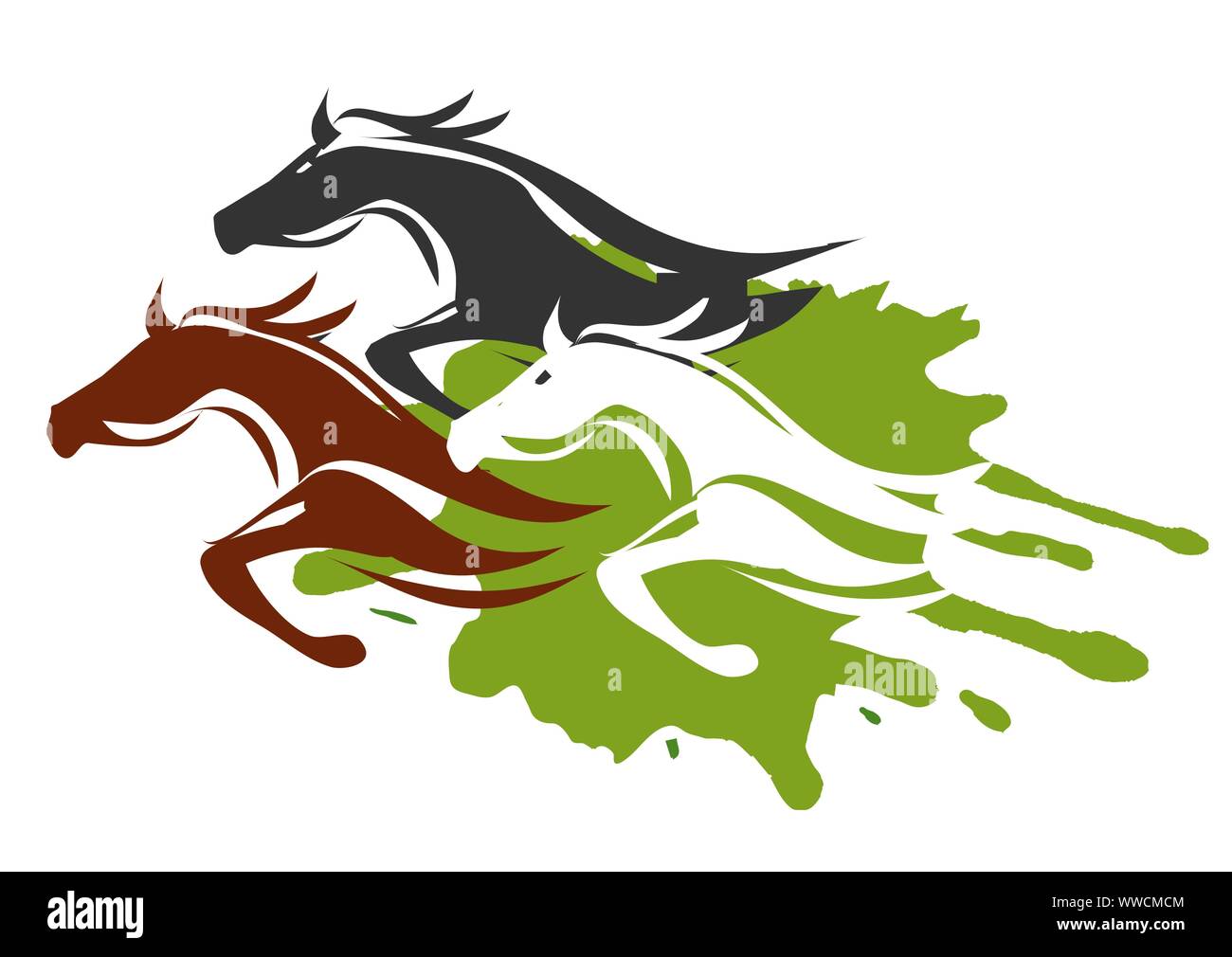 L'exécution de trois chevaux. Illustration expressive de chevaux sur fond abstrait. Isolé sur fond blanc.Vector disponibles. Illustration de Vecteur