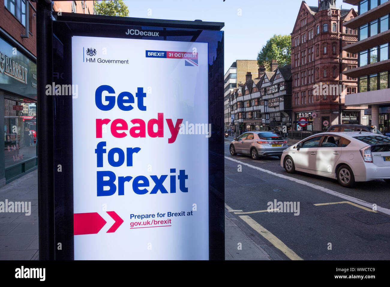 Le Gouvernement de Sa Majesté se préparer pour Brexit infographie à Holborn, Londres, UK Banque D'Images