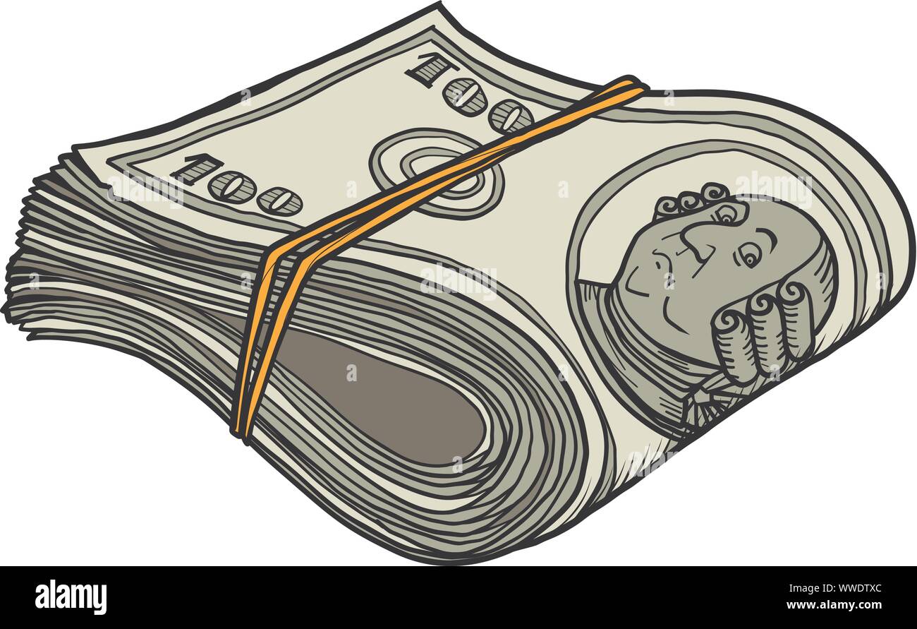 Ensemble de cent dollars de billets de la gomme. Benjamin Franklin. comic cartoon retro pop art dessin illustration vectorielle Illustration de Vecteur