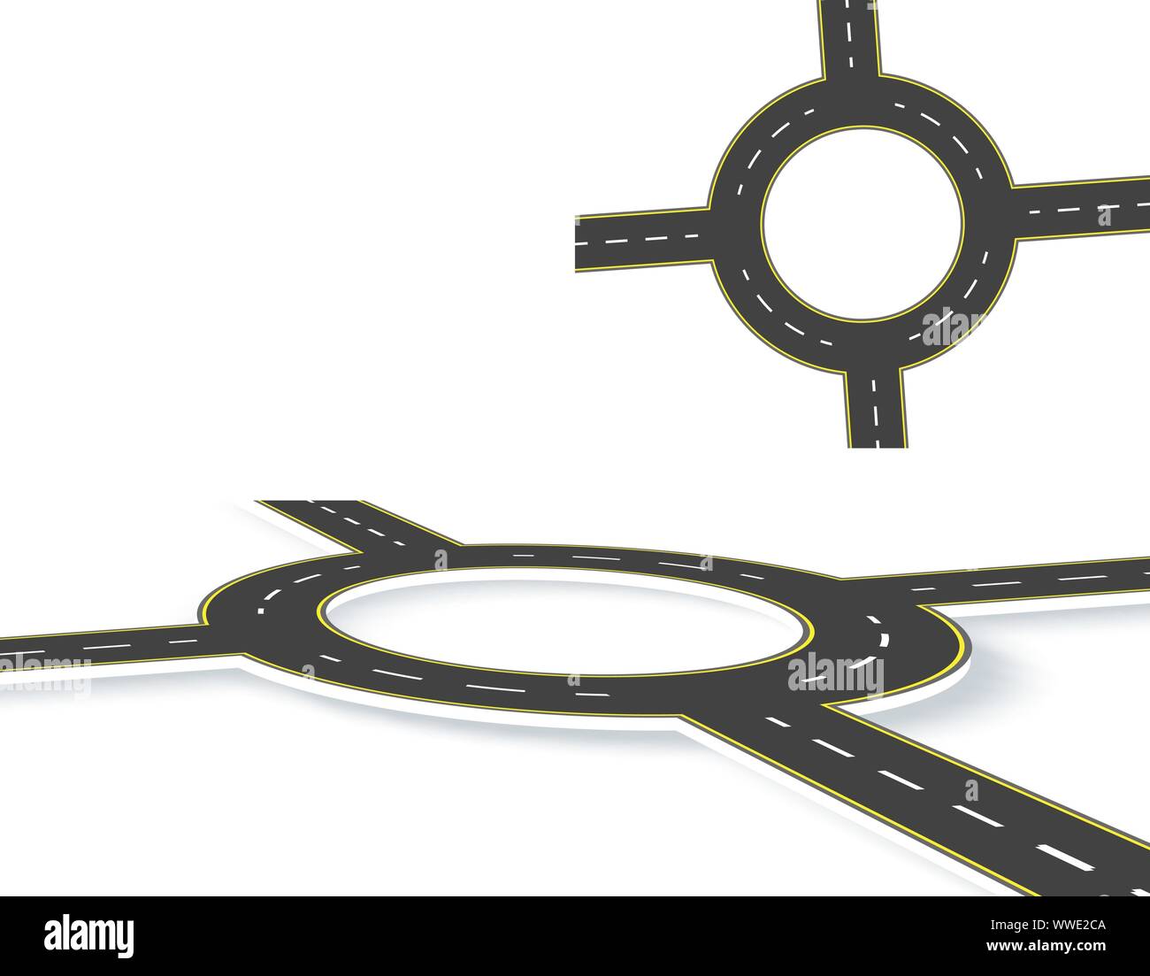 Route, autoroute, rond point, vue du dessus et vue en perspective avec l'ombre. Les routes à deux voies avec le même barème à un angle. Vector illustration Illustration de Vecteur