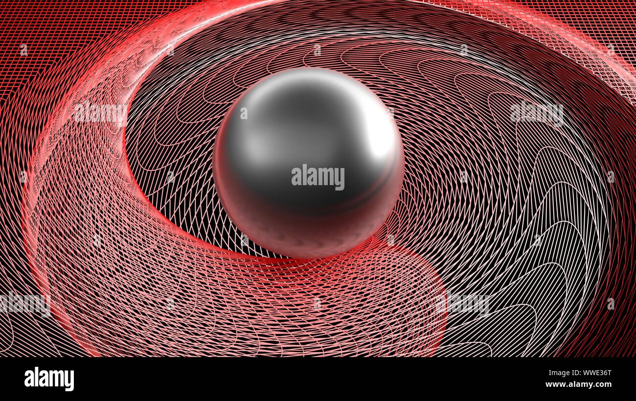 Noir brillant sphère en une spirale surface rouge - le rendu 3D illustration Banque D'Images