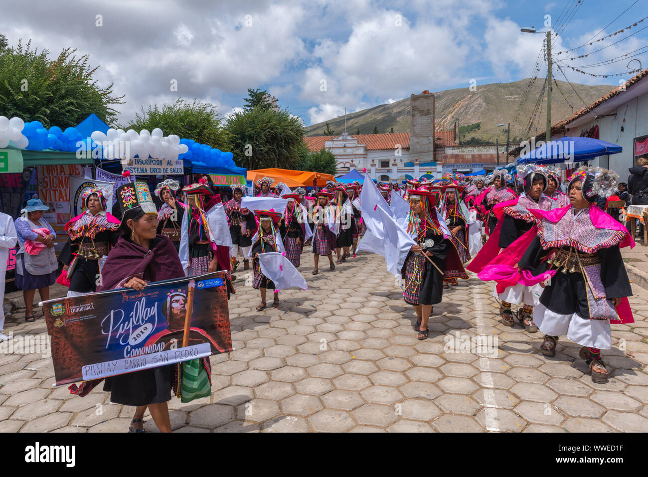 Carnaval annuel en mars, la célébration de la bataille d'Jumbati en 1816, qui a commencé l'indépendance de l'Espagne, de la Bolivie, Sucre, Bolivie Tarabuco Banque D'Images